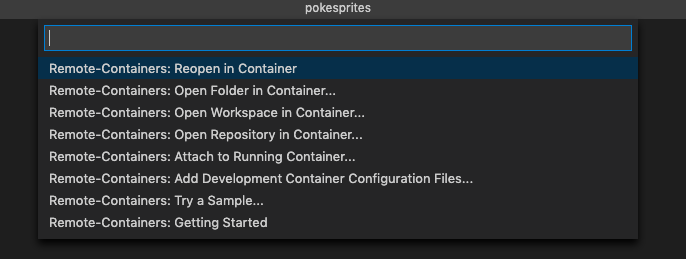 VS Code Remote Container extension command palette